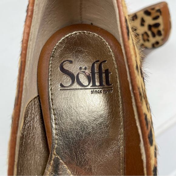 Sofft Brown Tan Leopard Leather Upper Platform Heels 8.5 - Picture 9 of 11